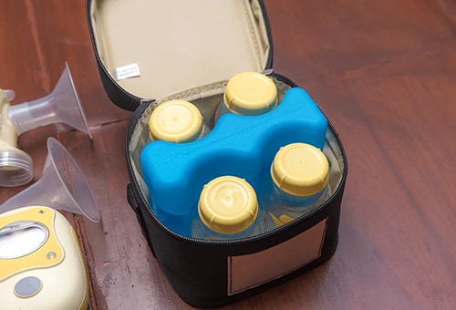 Travel breast pump and bottles