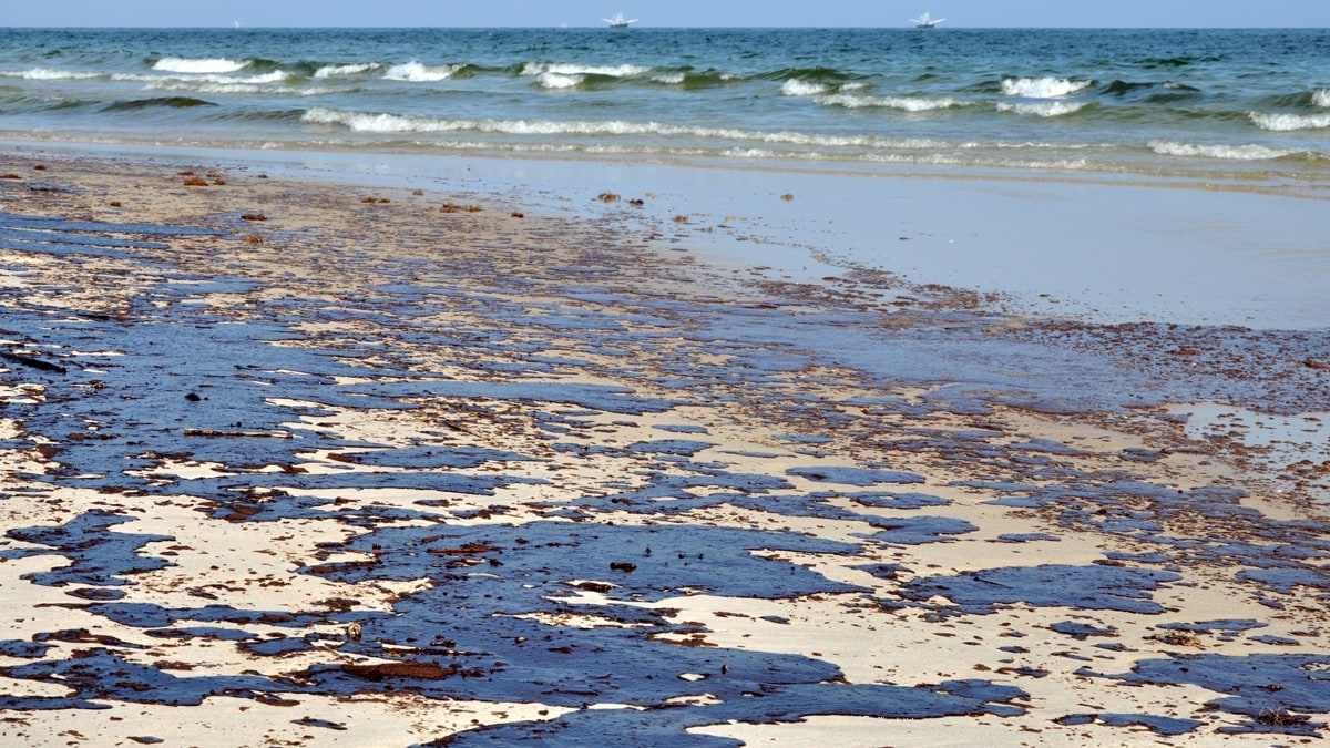 Oil spill on beach