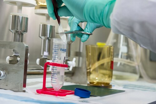 laboratory close up of hands working