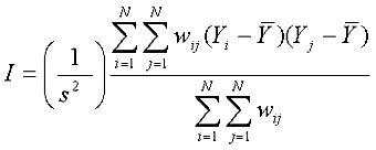 Mathematical definition for univariate global Moran's I.