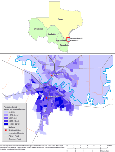 Mapa de la frontera Texas/Matamoros