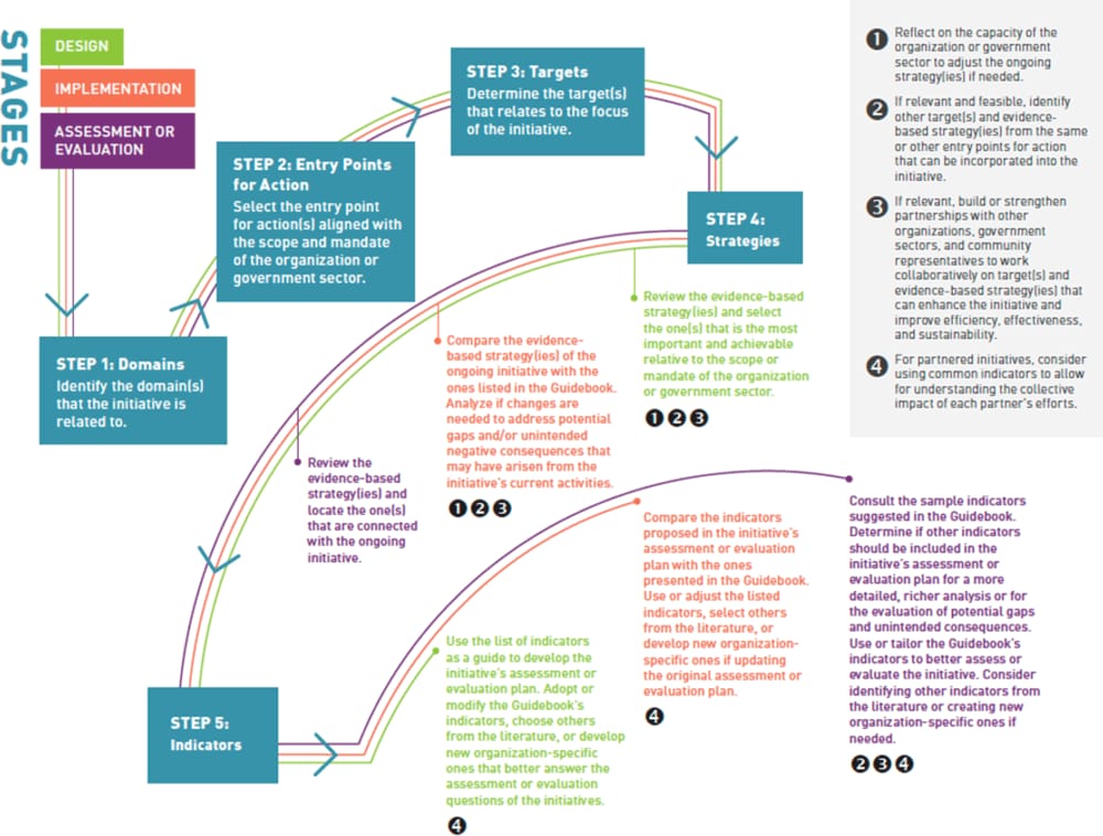 Flowchart providing guidance for using the Guidebook of Strategies and Indicators for Action on Financial Wellbeing & Financial Strain (24).