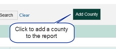 Shows how to click "Add County" button to add a county to the Compare Counties report.