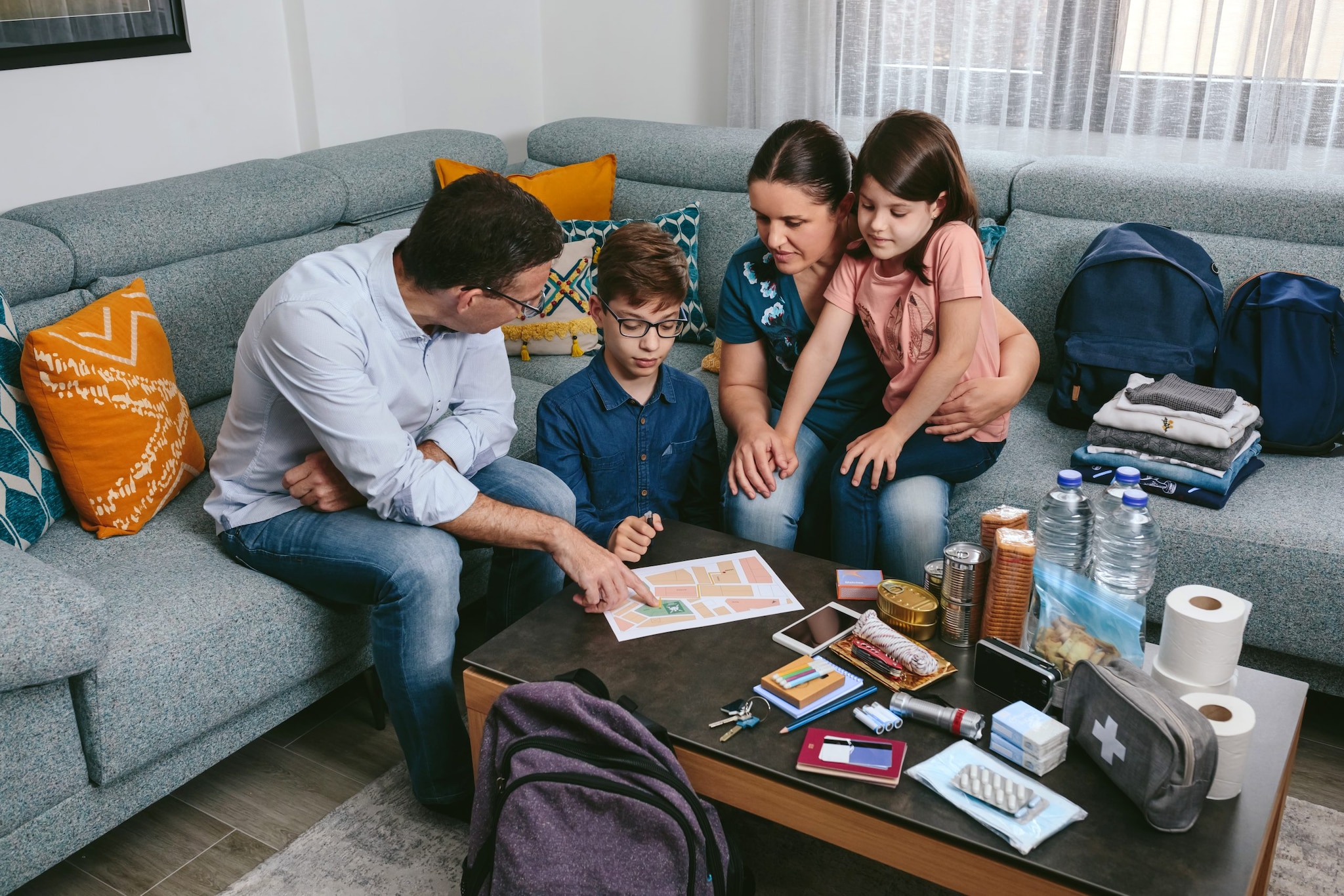 Father explaining the emergency plan to family