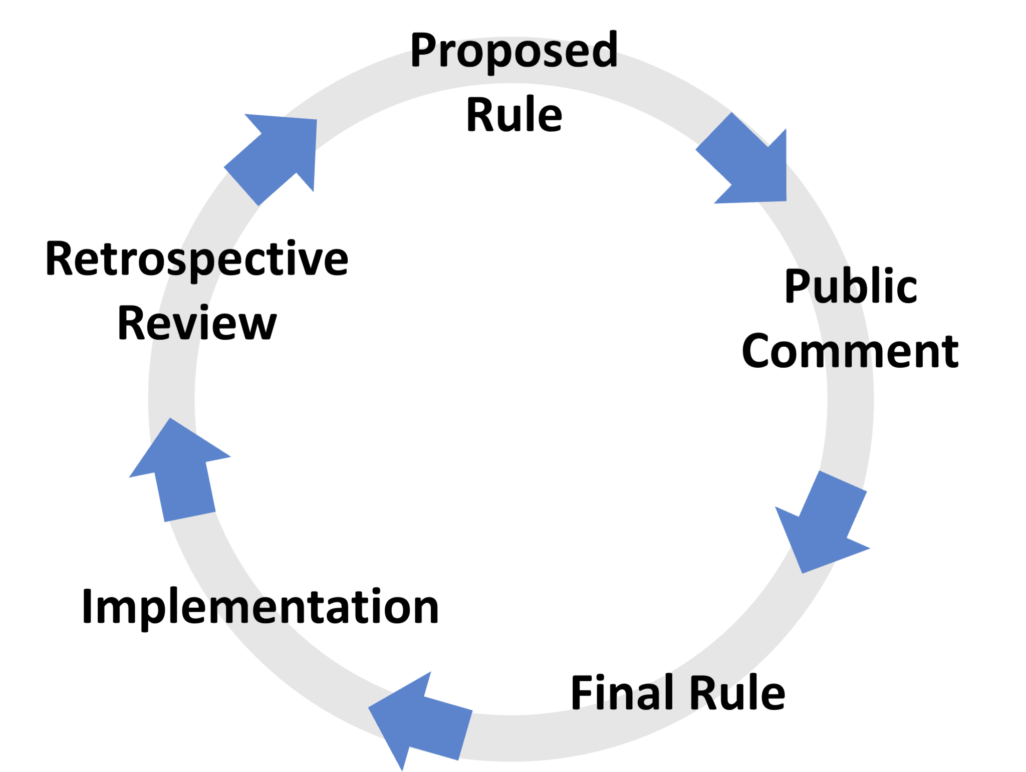 Circular illustration depicting the 5 steps of the rulemaking process.