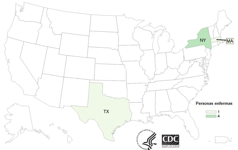 Personas infectadas por la cepa del brote de Salmonella Newport, por estado de residencia, 6-21-2019
