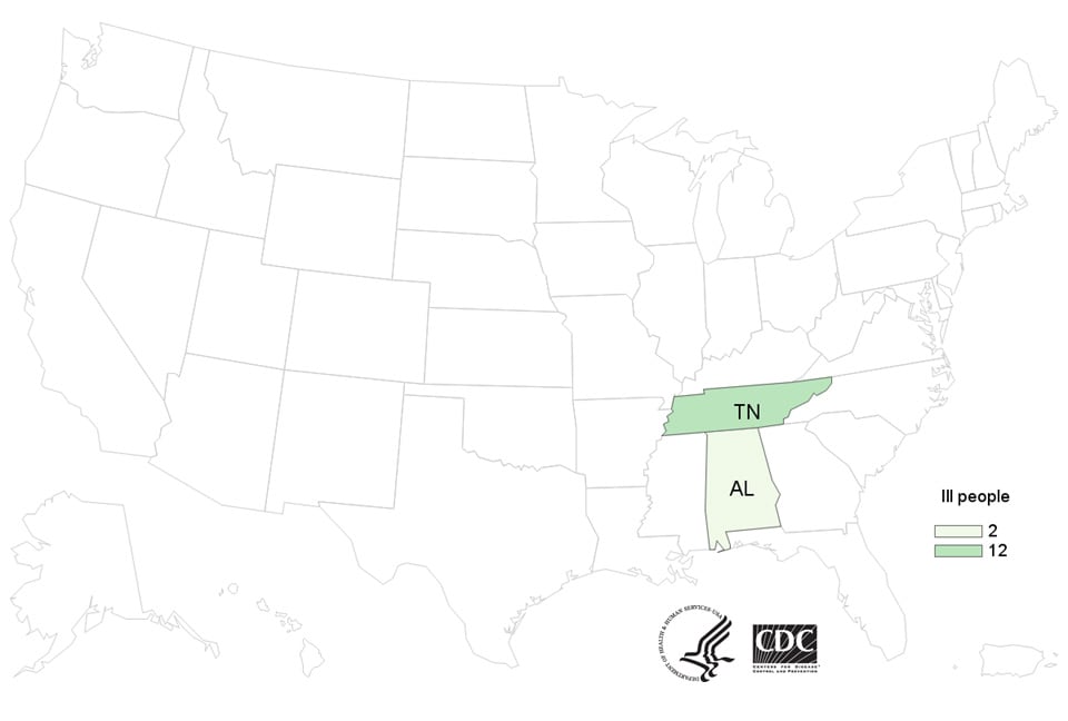 Map of United States - People infected with the outbreak strain of Salmonella, by state of residence, as of September 10, 2018