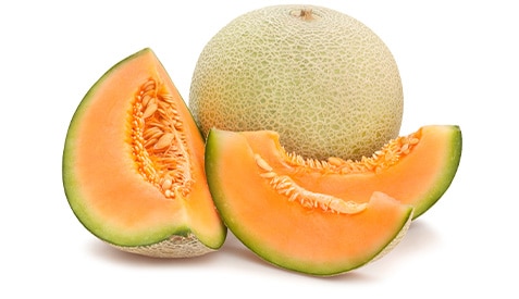 Cantaloupe on a white background.