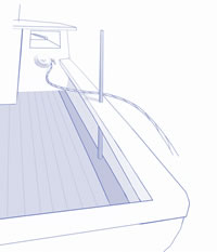 Figura 2. Un guiacabos instalado sobre la cubierta que %26quot;gu%26iacute;a%26quot; la l%26iacute;nea hacia afuera de la embarcaci%26oacute;n y minimiza el %26aacute;rea donde la l%26iacute;nea pudiera crear una situaci%26oacute;n de peligro. Ilustraci%26oacute;n de Media Stream.