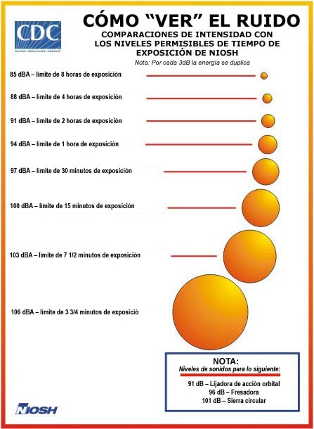 CÓMO “VER” EL RUIDO, COMPARACIONES DE INTENSIDAD CON, LOS NIVELES PERMISIBLES DE TIEMPO DE EXPOSICIÓN DE NIOSH