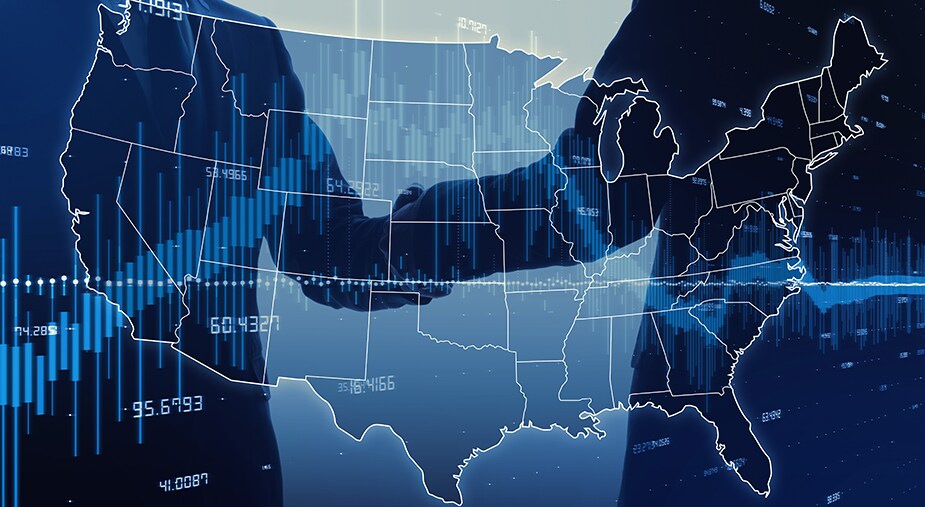 handshake and U.S. map