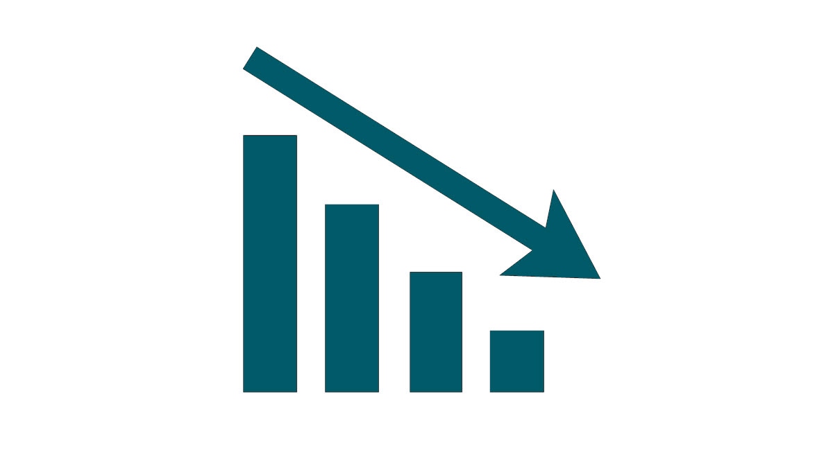 Bar chart with a downward trending arrow