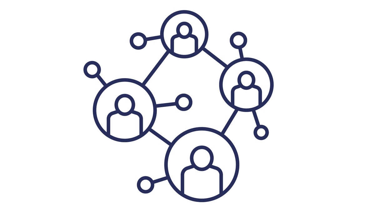 A line drawing of a network connecting individuals