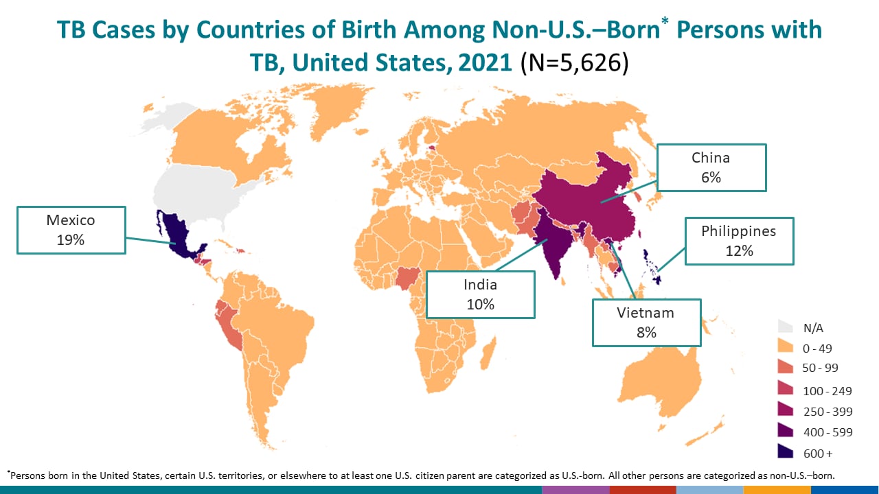 In 2021, five countries of birth accounted for 54% of countries of birth origin among non-U.S.–born persons.