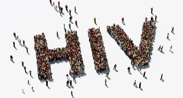 Crowd of people spelling out HIV