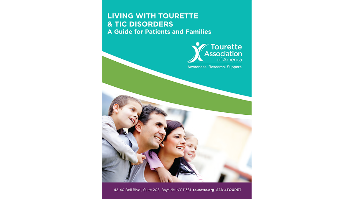 Cover of a tool kit for patients and families titled, "Living with Tourette and Tic Disorders"