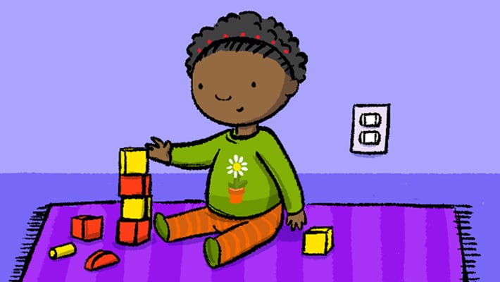 Illustration of child playing with blocks