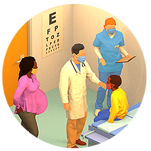 Illustration of doctor examining patient.