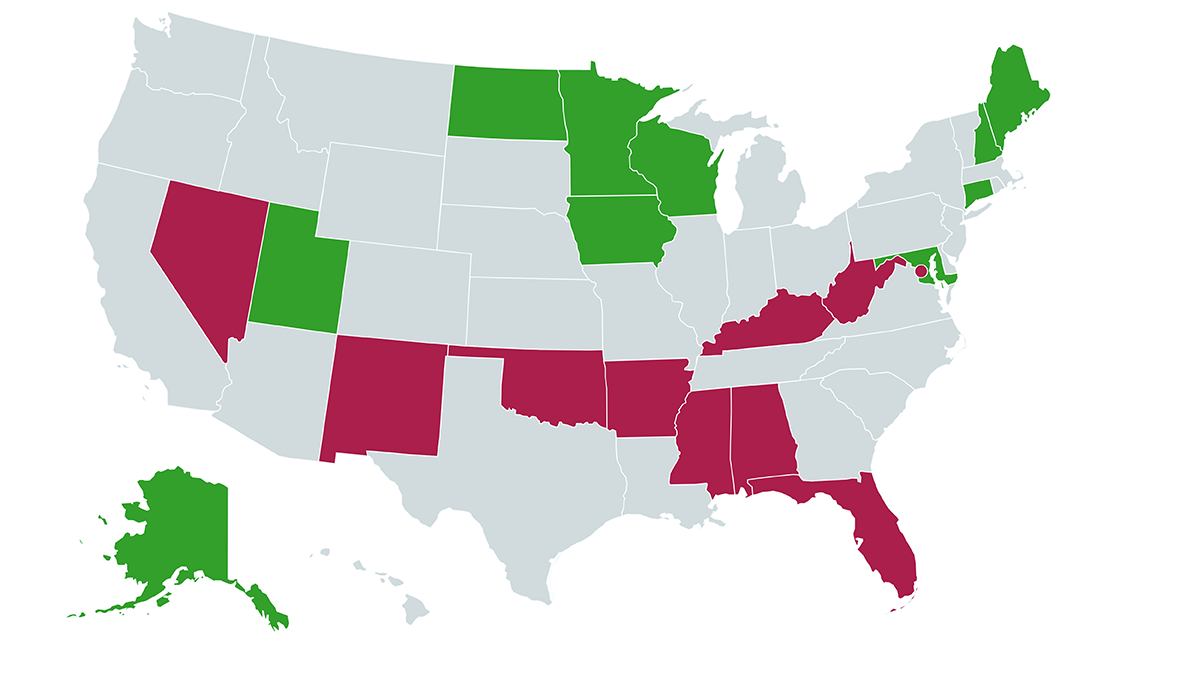 U.S. map showing highest/lowest vision loss