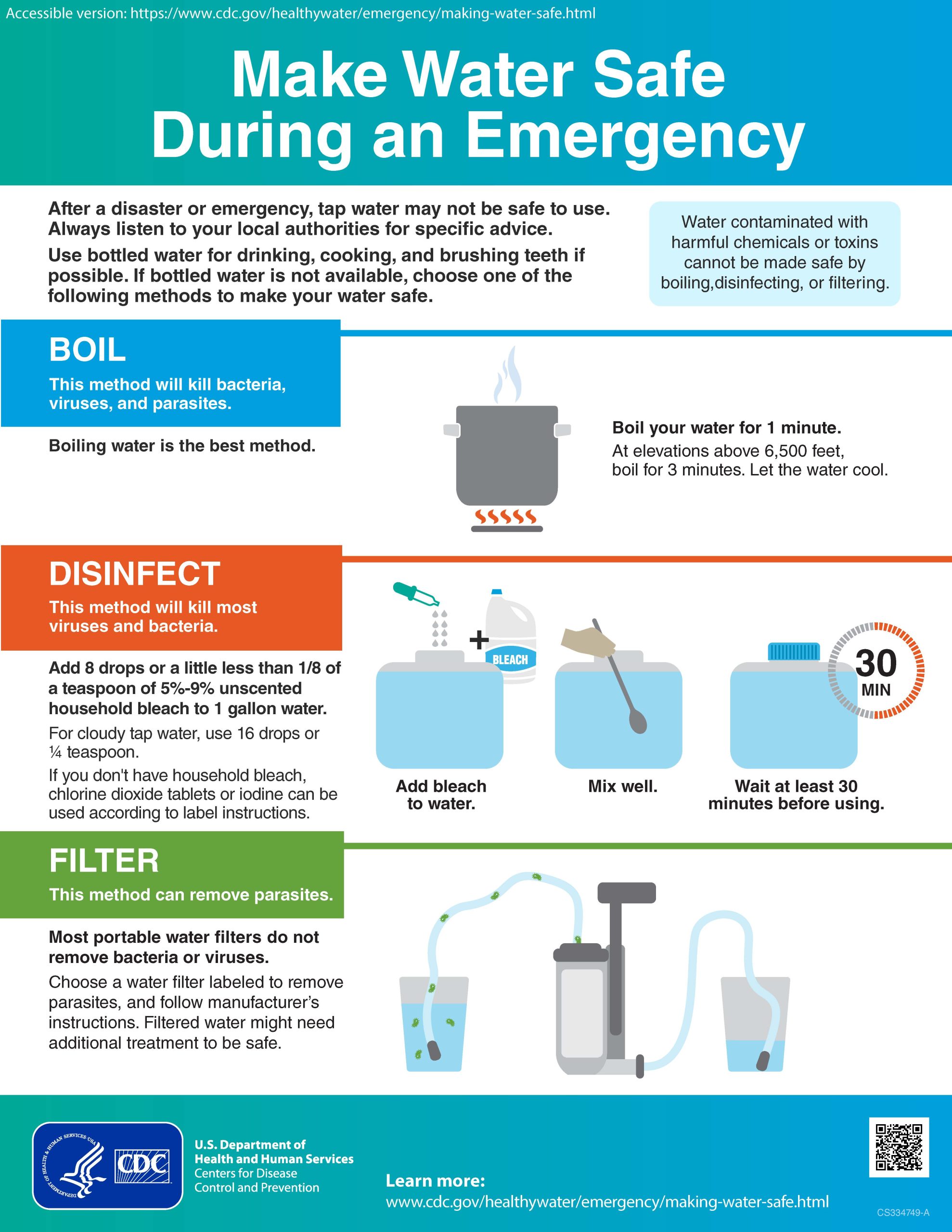 Small image of a fact sheet about making water safe during emergency