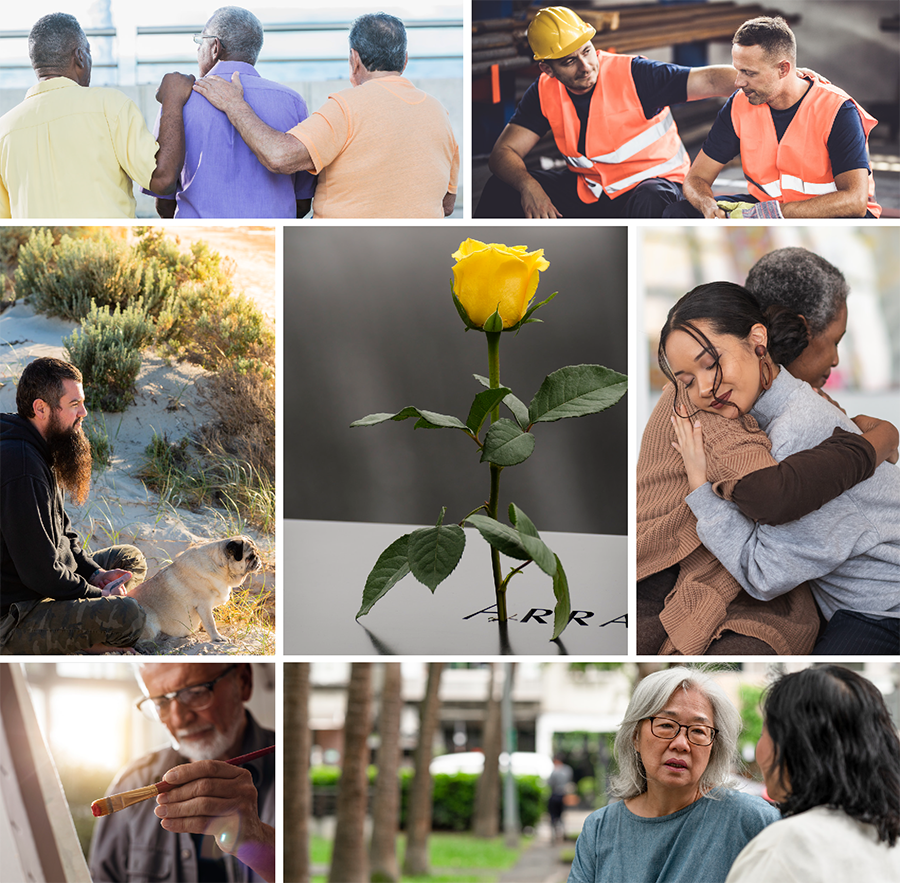 Adults in various situations reflecting, connecting, and coping in their own ways.